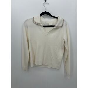 Cyrus Women Cream Long Sleeve Johnny Collar Pullover Sweater Minimalist Size S